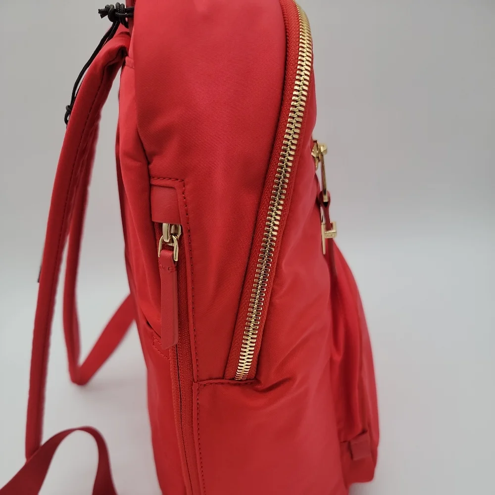 Tumi Red Backpack with Gold Hardware